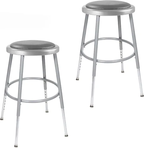OEF Furnishings OEF6418H/2 Taburete redondo multiusos de grado comercial prémium (altura ajustable, rango de 18 a 27 pulgadas, marco gris, asiento