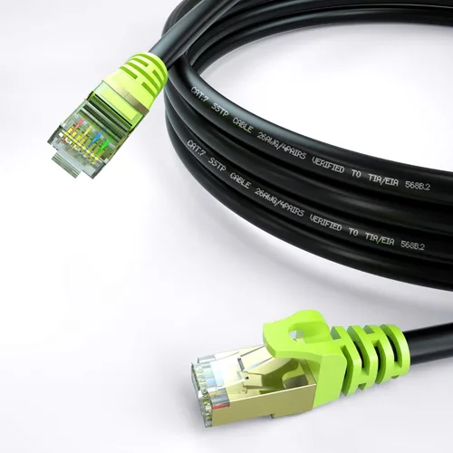 Vista 3 de Cable Ethernet Cat 7 para exteriores, 30 pies, 26 AWG, cable de red Cat7, cable de conexión RJ45, velocidad de transmisión 10 Gbps, ancho de banda