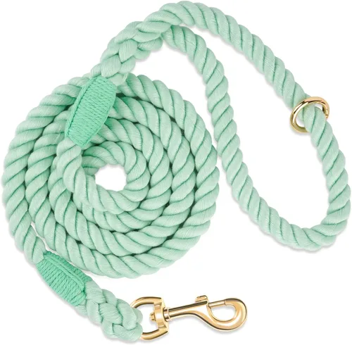 Vista 12 de Correa para perro de 5 pies hecha a mano de cuerda de algodón trenzada para perros pequeños, medianos y grandes, nuevo cierre de metal dorado