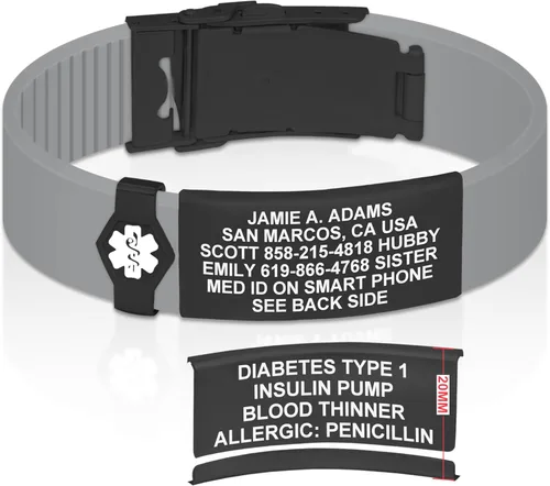 Vista 132 de Divoti Pulsera de identificación de alerta médica grabada personalizada, grabado láser de doble cara (hasta 9 líneas), pulsera de silicona ajustable