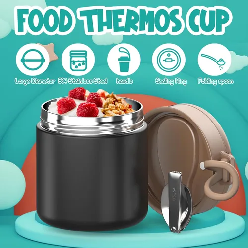 Vista 7 de Termo para niños de comida caliente - 15.2oz con cuchara plegable y mango de silicona Leak Proof Insulated Food Jar, Soup Thermo, Wide Mouth