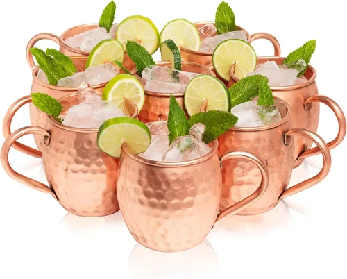 Vista 8 de Kitchen Science Moscow Mule - Juego de 6 tazas de cobre puro de 16 onzas, acabado martillado con laca de grado alimenticio, borde redondeado suave