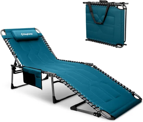 Vista 15 de KingCamp Sillas de descanso Chase acolchadas de gran tamaño, silla de bronceado plegable extra ancha, ajustable, 5 posiciones, 400 libras, tumbona