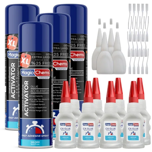 Vista 15 de Magic Chems Pegamento CA con activador (2 x 3.5 oz + 16.9 fl oz), pegamento y activador de cianoacrilato, súper pegamento con activador, CAGlue
