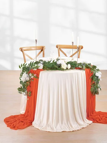 Vista 8 de The Yard - Tela transparente de gasa naranja quemada de 10 yardas, decoración de corredor de boda, decoración de despedida de soltera Naranja quemado