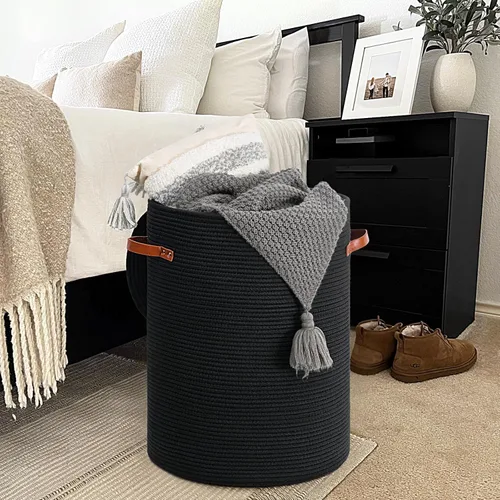 Vista 7 de CHICVITA Cesta alta para ropa sucia con tapa, cesta grande para ropa sucia para dormitorio, contenedor de lavandería para ropa, mantas, juguetes
