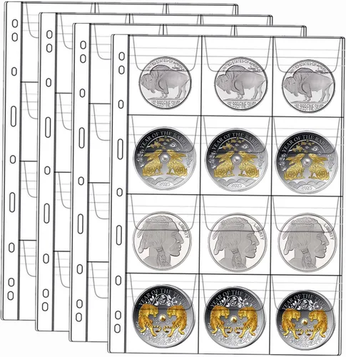 Vista 7 de Páginas de monedas de 6 bolsillos para coleccionistas, páginas estándar de colección de monedas de 9 agujeros, 10 hojas de fundas para monedas