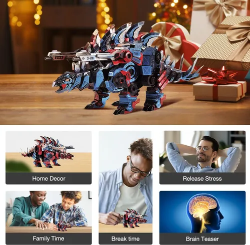 Vista 7 de Microworld Rompecabezas de metal 3D, kit de modelo de metal de estegosaurio mecánico, rompecabezas 3D de desafío de bricolaje para adultos
