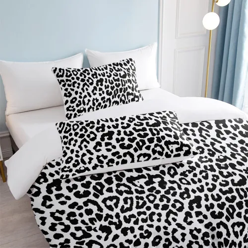 Vista 4 de SOULZZZ Juego de funda de edredón con estampado de leopardo, tamaño King, suave, de lujo, suave, con guepardo, para niñas, estilo moderno, bohemio