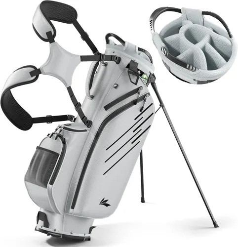 Vista 8 de Bolsa de golf de 8 vías, bolsa de golf ligera con doble correa y divisores de longitud completa, bolsa de transporte portátil para palos de golf