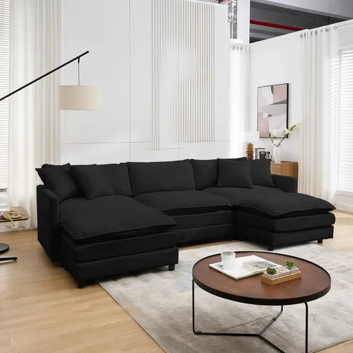 Vista 11 de Sofá modular modular de pana de 108.27 pulgadas, moderno juego de sofá para sala de estar con 3 asientos, 1 otomana y 3 almohadas, cómodos sofás