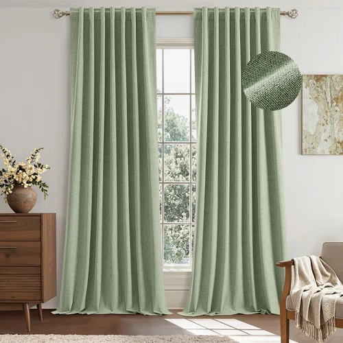 Vista 16 de EMEMA - Cortinas opacas de lino beige de 63 pulgadas de largo, 2 paneles para dormitorio, sala de estar, con aislamiento térmico, 100% opacas
