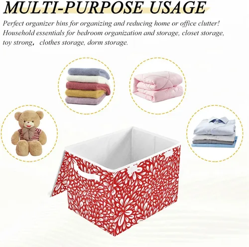 Vista 7 de susiyo Red Floral Seamless Lidded Home Storage Bins Foldable Storage Cubes Organizer for Home Office Closet Shelves Nursery Toys Towels