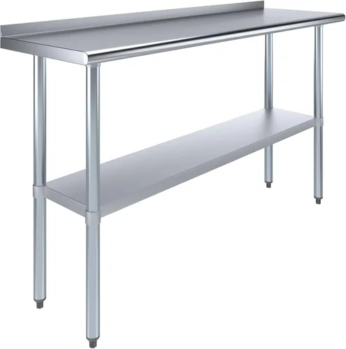 Vista 18 de AmGood Mesa de trabajo de acero inoxidable con protector contra salpicaduras de 1.5 pulgadas Mesa de preparación de alimentos de cocina de metal