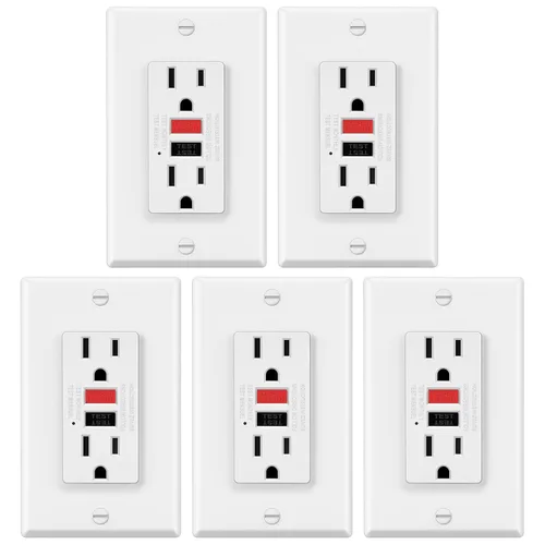 Vista 8 de ELECTECK Paquete de 5 salidas GFCI de 15 amperios, no resistentes a manipulaciones, receptáculos GFI decorativos con indicador LED, interruptor