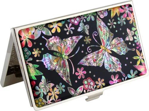 Vista 11 de Tarjetero negro de nácar para tarjetas de visita con bolsillo con bloqueo RFID, tarjeta de identificación de crédito, tarjetero de metal de acero