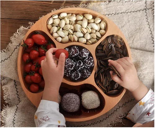 Vista 8 de Caja multifuncional de madera para bocadillos de frutas secas, contenedor de almacenamiento de boda, plato de fruta, bandeja para servir plato