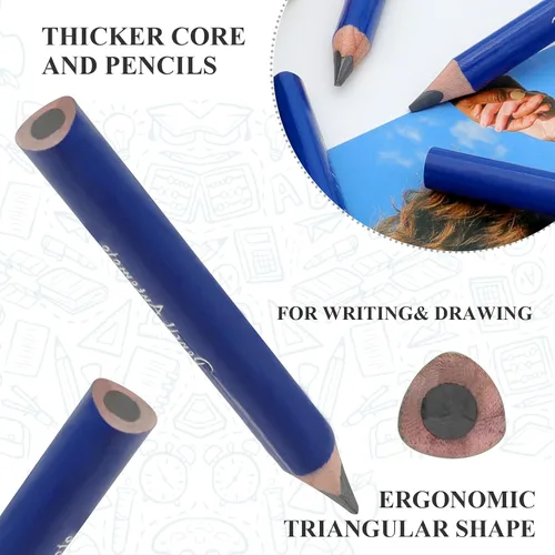Vista 3 de Adecuado para 2 a 6 años de edad, lápiz grueso de agarre triangular corto, 8 lápices de madera escritos a mano para niños de 3.5 pulgadas