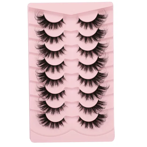 Vista 10 de Gmagictobo Pestañas postizas marrones, pestañas naturales, ojo de gato, pestañas de banda transparente, pestañas esponjosas, paquete de 8 pares