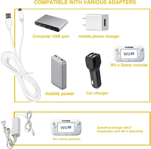 Vista 4 de Charger Kits for Wii U Gamepad, AC Power Adapter Charger and USB Charging Cord for Nintendo Wii U Gamepad Remote Controller