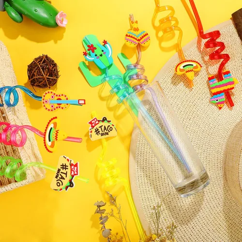 Vista 4 de 24 popotes de plástico reutilizables para fiesta de Cinco de Mayo, regalos de fiesta de cinco de mayo, decoraciones de cumpleaños, 8 estilos