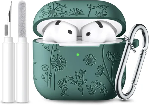 Vista 37 de Lerobo Funda para AirPods Pro 3 con kit de limpieza, funda de protección de 360° de silicona grabada con flores compatible con Apple AirPods Pro