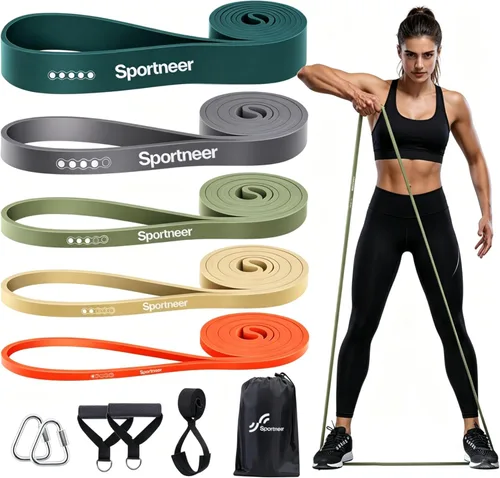 Vista 9 de Sportneer Bandas de resistencia para entrenar: bandas de dominadas de 5 a 130 libras, 5 niveles, bandas de ejercicio con asas y anclaje de puerta