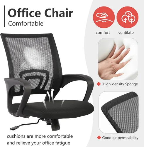 Vista 5 de PayLessHere Silla de Oficina para Computadora Ergonómica Económica Silla de Escritorio Ajustable Cómoda de Respaldo Medio de Trabajo con Ruedas Negro