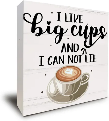 Vista 8 de Letrero de madera para decoración de escritorio, con texto en inglés «All You Need Is Love and Coffee», caja de madera, bloque de mesa auxiliar