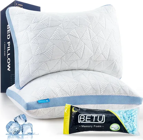 Vista 12 de BETU Almohada refrescante estándar, almohada de espuma viscoelástica triturada fresca para durmientes calientes, almohadas ajustables firmes