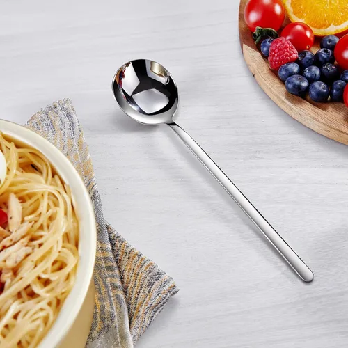 Vista 3 de KEAWELL Cucharas de sopa coreanas premium con mangos largos, juego de 4, acero inoxidable 18/10, aptas para lavavajillas (lisas)