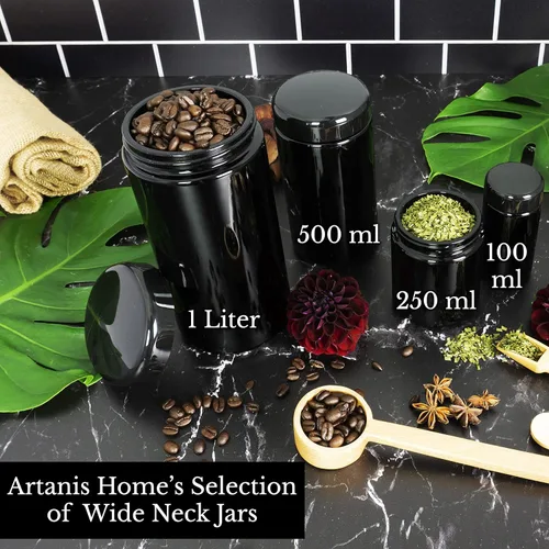 Vista 7 de Tarro de vidrio ultravioleta negro con tapa Recipiente hermético a prueba de olores de 16.9 fl oz de 16 onzas Almacenamiento de hierbas
