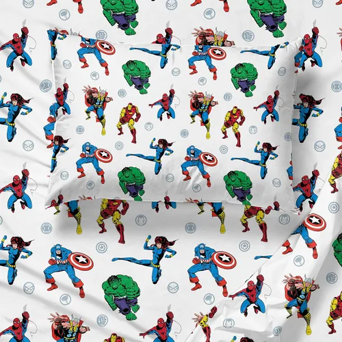 Vista 4 de Jay Franco Avengers Fighting Team de Marvel - Juego de sábanas de tamaño individual, de microfibra y resistentes a la decoloración, 3piezas, ropa