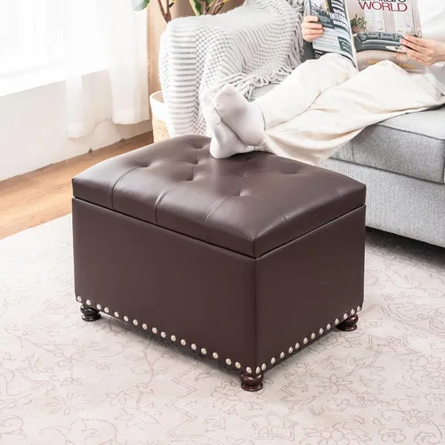 Vista 107 de Joveco Banco otomano de almacenamiento rectangular de tela, reposapiés, 24 pulgadas, moderno, copetudo, para dormitorio, asiento para entrada