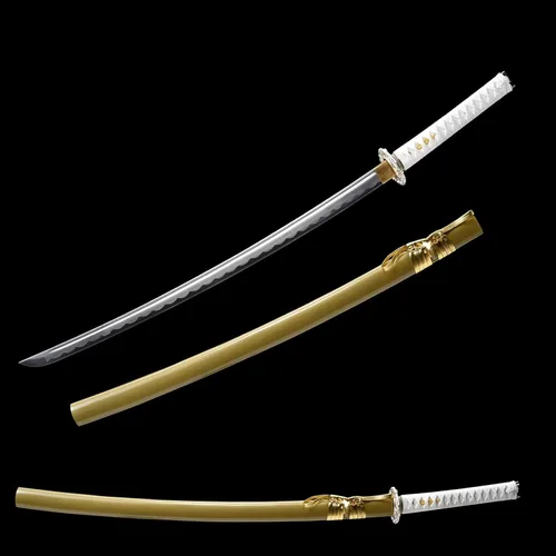 Vista 2 de OYZ Espada katana, espadas samurai de acero de alto carbono 1060 hechas a mano, espadas samurai de acero real, espadas samurái de acero de alto