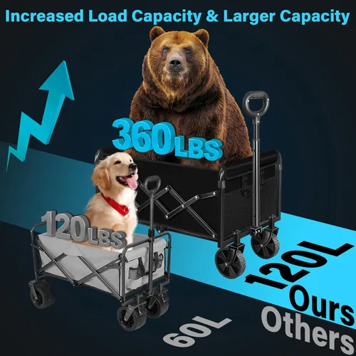 Vista 5 de Carro plegable con ruedas: Carro de utilidad plegable de 360LBS de alta resistencia - Carro de compras portátil todo terreno para compras de Negro