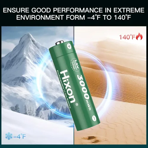 Vista 7 de Hixon Baterías de litio recargables AA de 1.5 V, paquete de 4 baterías recargables de iones de litio doble AA de 3000 mWh, 1.5 voltios, salida