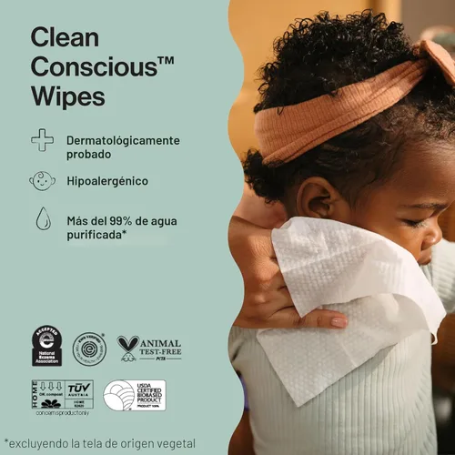 Vista 7 de The Honest Company - Toallitas limpiadoras para bebé con 99% de agua, respetuosas con el medioambiente, compostables, a base de plantas, Pattern Play
