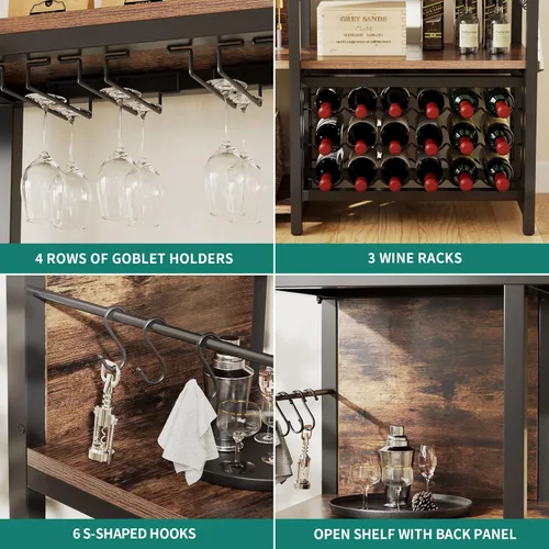 Vista 33 de YITAHOME Soporte de cocina para microondas con estante para vino, estante para vino, estantes de almacenamiento pequeños para botellas de licor