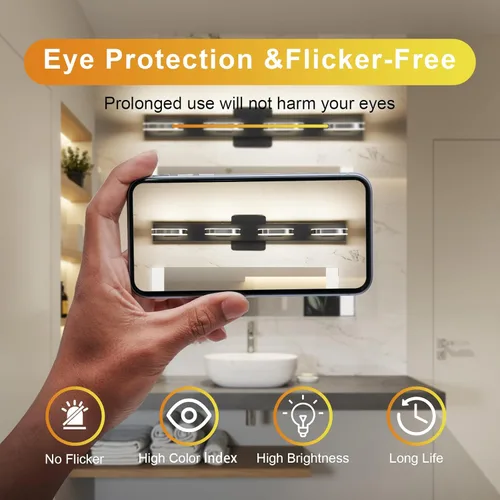 Vista 2 de Myhaptim Moderna lámpara LED de tocador para baño, lámpara de pared moderna de 26 pulgadas, luz blanca natural (negro)