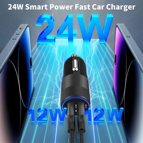 Vista 22 de [Apple MFi Certified] iPhone Fast Car Charger, Rombica 52.5W USB-C PD&QC3.0 Car Power Cigarette Lighter USB Charger Adapter with 2Pack Lightning