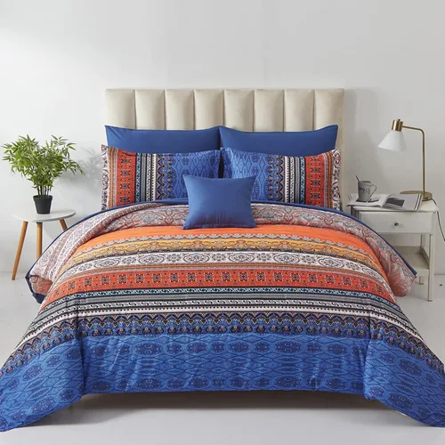 Vista 20 de Cottolester - Juego de edredón bohemio de tamaño matrimonial, 8 piezas, ropa de cama de microfibra suave en una bolsa, rayada y de color aguamarina