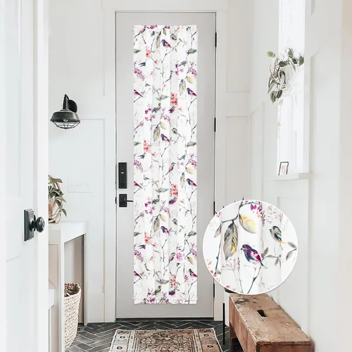 Vista 19 de VOGOL - Cortina decorativa con patrón de pájaros para puerta delantera, cortinas francesas de cocina con reducción de vista, 1 panel de lino