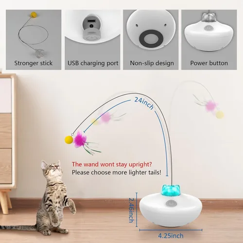 Vista 4 de Oxawo Juguete interactivo para gatos, vaso de ejercicio recargable para gatos de interior, juego de mariposa giratoria, gatito de burlas, varita