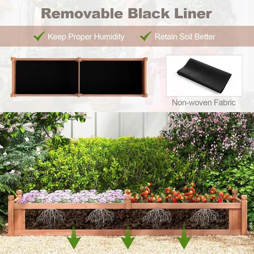 Vista 7 de Giantex Cama de jardín elevada de madera, cama de plantación con drenaje de esquina, forro no tejido para cultivar verduras, flores, hierbas