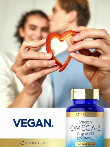 Vista 6 de Suplemento de Omega 3 vegano Carlyle 1290 mg 60 cápsulas blandas A base de plantas Sin OMG y sin gluten de aceite de algas