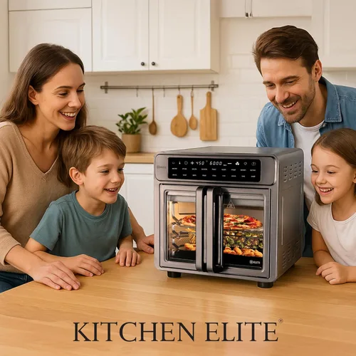 Vista 9 de Horno de puerta francesa con freidora de aire Kitchen Elite, combo de encimera para tostador de 15.8 Qt, 18 ajustes preestablecidos y 1