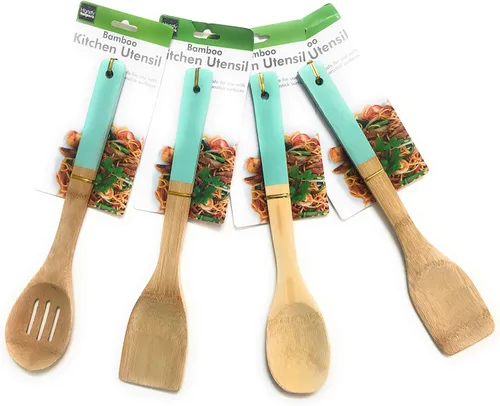 Vista 7 de Cucharas de madera, utensilios de cocina para utensilios de cocina antiadherentes, hechos a mano por madera de teca natural, ste de 4 piezas
