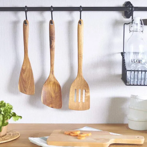 Vista 5 de FAAY Espátula de madera de teca izquierda de 11.5 pulgadas Espátula versátil, duradera, saludable y alta resistencia a la humedad para utensilios