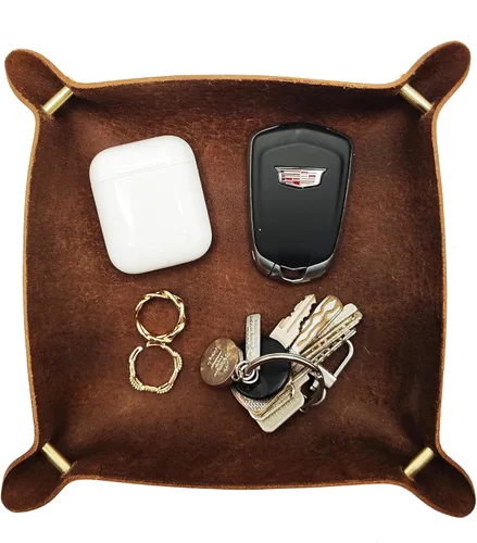 Bandeja de valet de cuero, bandeja de recepción, bandeja de recepción, organizador de mesita de noche, almacenamiento para carteras, relojes,